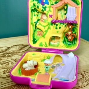 Vintage 1989 POLLY POCKET Wild Zoo World ECU w/ 3 Figures *Missing Elephant